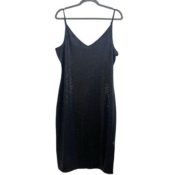 Bebe New Black Sequin Spaghetti Strap Bodycon Mini Dress Size XL - Picture 2 of 11